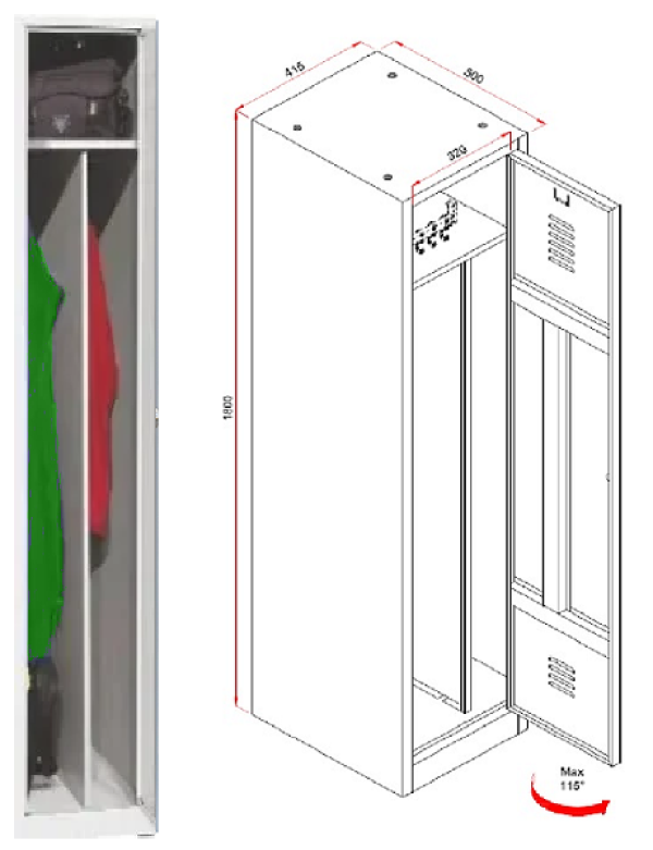 Arzt Schrank mit Mitteltrennwand geöffnet